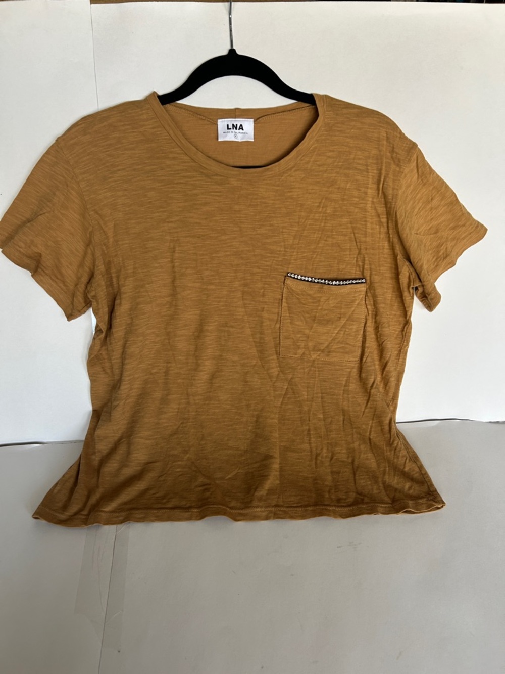 LNA Women's Mustard Short-Sleeve Pocket Tee with Chain Trim
